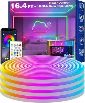 16.4FT LED Neon Rope Lights Waterproof with Smart App Control Remote,DIY Scene Modes,Music Sync hronization,Eaves Lights for Garden Decor,Deck,Christmas 16.4FT LED Neon Rope Lights Waterproof with Smart App Control Remote,DIY Scene Modes,Music Sync hronization,Eaves Lights for Garden Decor,Deck,Christmas