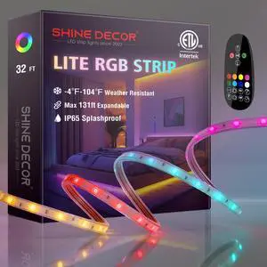 120V RGB LED Strip Light Remote Control, Cold Resistant IP65 Waterproof Outdoor Strip Lighting Color Changing, Connectable Lite Multicolor Lighting Strip 7x13mm, 32 FT 300 LEDs ETL Listed 120V RGB LED Strip Light Remote Control, Cold Resistant IP65 Waterproof Outdoor Strip Lighting Color Changing, Connectable Lite Multicolor Lighting Strip 7x13mm, 32 FT 300 LEDs ETL Listed