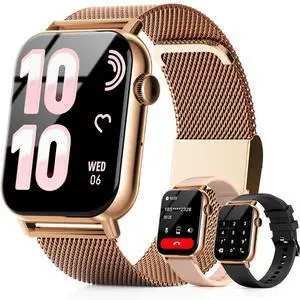 Smart Watches for Women, 1.83'' HD Fitness Tracker with Answer/Make Calls, Heart Rate/Sleep/SpO2 Monitor, 120+ Sport Modes, IP68 Waterproof, Compatible iPhone/Android Gold Smart Watches for Women, 1.83'' HD Fitness Tracker with Answer/Make Calls, Heart Rate/Sleep/SpO2 Monitor, 120+ Sport Modes, IP68 Waterproof, Compatible iPhone/Android Gold