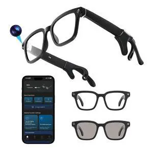 AI Smart Glasses with Camera, 8MP 1080P HD Video Recording,Open-Ear Bluetooth Audio, AI Assistant & Real-Time Translation, Hands-Free Smart Glasses for Men & Women, Black AI Smart Glasses with Camera, 8MP 1080P HD Video Recording,Open-Ear Bluetooth Audio, AI Assistant & Real-Time Translation, Hands-Free Smart Glasses for Men & Women, Black