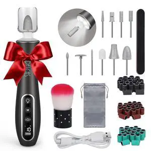 Electric Nail Drills, Professional Cordless Nail File Kit with Light, 10 Speeds Manicure & Pedicure Kit for Human, Pet, Thick Toenails, Natural & Acrylic Nails Grey Electric Nail Drills, Professional Cordless Nail File Kit with Light, 10 Speeds Manicure & Pedicure Kit for Human, Pet, Thick Toenails, Natural & Acrylic Nails Grey