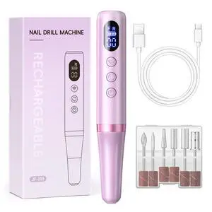Electric Cordless Nail Drill Kit: Professional Electric Nail File with LED Display Rechargeable Manicure Pedicure Filer with 6 Bits for Acrylic Gel Removal Portable for Home Salon, Purple Electric Cordless Nail Drill Kit: Professional Electric Nail File with LED Display Rechargeable Manicure Pedicure Filer with 6 Bits for Acrylic Gel Removal Portable for Home Salon, Purple