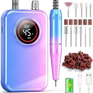 Nail Drill Professional, 45000 RPM Rechargeable Electric Nail File Kit for Acrylic & Gel Nails, Portable Manicure Pedicure Tool for DIY Home or Salon, with 11 Nail Drill Bits & Sanding Band Set Nail Drill Professional, 45000 RPM Rechargeable Electric Nail File Kit for Acrylic & Gel Nails, Portable Manicure Pedicure Tool for DIY Home or Salon, with 11 Nail Drill Bits & Sanding Band Set