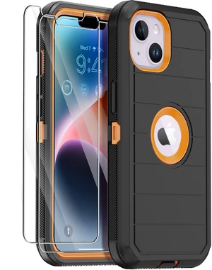 for iPhone 14 Case with 2 Screen Protector,Full Body Shockproof Drop Protection Dust Proof Heavy Duty 3-Layer Rugged Durable Military Grade Cover for Apple iPhone 14 6.1" (Black/Oranger) for iPhone 14 Case with 2 Screen Protector,Full Body Shockproof Drop Protection Dust Proof Heavy Duty 3-Layer Rugged Durable Military Grade Cover for Apple iPhone 14 6.1" (Black/Oranger)