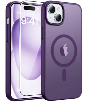 for iPhone 15/14/13 Case, Fit for Magsafe, Glass Screen Protector | Translucent Matte, Magnetic Phone Cases, 14FT Military Grade Drop Protection, Slim Shockproof Protective Cover, Purple for iPhone 15/14/13 Case, Fit for Magsafe, Glass Screen Protector | Translucent Matte, Magnetic Phone Cases, 14FT Military Grade Drop Protection, Slim Shockproof Protective Cover, Purple
