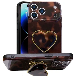 Compatible with Cute iPhone 17 Pro Max Case 6.9'', Tortoise Shell Phone Case with Dark Brown Amber Print Leopard Heart Holder Stand Kickstand Shockproof TPU Protective Cover for Women Girls Compatible with Cute iPhone 17 Pro Max Case 6.9'', Tortoise Shell Phone Case with Dark Brown Amber Print Leopard Heart Holder Stand Kickstand Shockproof TPU Protective Cover for Women Girls