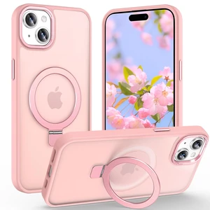 Magnetic for iPhone 15 Case with Ring Stand, Pink | Invisible Magnetic Kickstand, 10FT Drop Protection Shockproof, Velvety Touch, Slim Translucent Matte Back Magnetic for iPhone 15 Case with Ring Stand, Pink | Invisible Magnetic Kickstand, 10FT Drop Protection Shockproof, Velvety Touch, Slim Translucent Matte Back