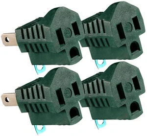 2-Prong to 3-Prong Outlet Adapter, 4-Pack Green, ETL Listed 2-Prong to 3-Prong Outlet Adapter, 4-Pack Green, ETL Listed