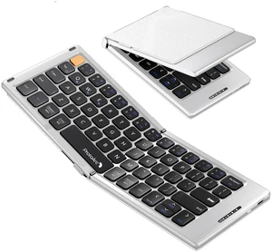 XK04 Foldable Compact Keyboard for Phone and Tablet, White Silver | Pocket-Sized, PU Leather Cover, Bluetooth 3-Device Workflow, for Business Travelers, On-the-go Typing XK04 Foldable Compact Keyboard for Phone and Tablet, White Silver | Pocket-Sized, PU Leather Cover, Bluetooth 3-Device Workflow, for Business Travelers, On-the-go Typing
