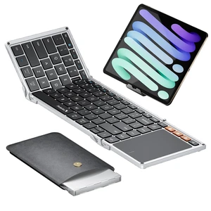 XK01 TP Foldable Keyboard with Touchpad, 0.65 in Keycaps, Silver | Multi-touch Trackpad, 88-key, Full Shortcut Row, 3-device Bluetooth 5.1 Switching, USB-C Charging for Mobile Productivity XK01 TP Foldable Keyboard with Touchpad, 0.65 in Keycaps, Silver | Multi-touch Trackpad, 88-key, Full Shortcut Row, 3-device Bluetooth 5.1 Switching, USB-C Charging for Mobile Productivity