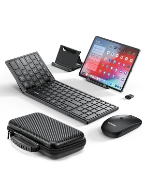 Foldable Bluetooth Keyboard and Mouse Combo, Wireless Keyboard Mouse, Rechargeable 2.4G & Dual Bluetooth Travel Keyboard Mouse Set for Business Travel, Compatible with Windows/Mac/iOS/Android Foldable Bluetooth Keyboard and Mouse Combo, Wireless Keyboard Mouse, Rechargeable 2.4G & Dual Bluetooth Travel Keyboard Mouse Set for Business Travel, Compatible with Windows/Mac/iOS/Android