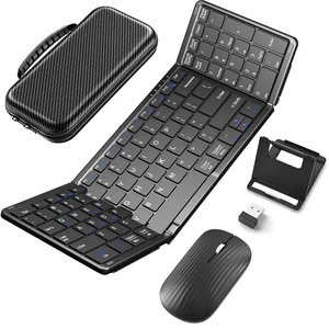 Full-Size Foldable Wireless Keyboard Mouse Combo for Travel, Black | Dual Mode Bluetooth×2+2.4G Wireless,Rechargeable Silent Full-Layout Travel Kit for iPad,Tablet,Laptop,Home & Office & Travel Full-Size Foldable Wireless Keyboard Mouse Combo for Travel, Black | Dual Mode Bluetooth×2+2.4G Wireless,Rechargeable Silent Full-Layout Travel Kit for iPad,Tablet,Laptop,Home & Office & Travel