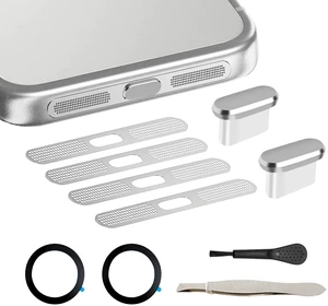 iPhone 17 Pro Max Speaker Dust Cover Accessories , Usb C Dust Plug, Sliver | Speaker Protector Mesh Covers,Charger Cover, Metal Attracting Ring for Phone Case,Zero Sound Loss,Invisible Fit iPhone 17 Pro Max Speaker Dust Cover Accessories , Usb C Dust Plug, Sliver | Speaker Protector Mesh Covers,Charger Cover, Metal Attracting Ring for Phone Case,Zero Sound Loss,Invisible Fit