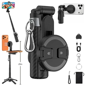 Upgraded Magnetic Selfie Stick Tripod with Remote for iPhone Android | Mini Travel Tripod with Metal Telescopic Clamp, N52 Magnet for Magsafe Phone Stick, Camera Grip, 360° Rotation, Extend to 25" Upgraded Magnetic Selfie Stick Tripod with Remote for iPhone Android | Mini Travel Tripod with Metal Telescopic Clamp, N52 Magnet for Magsafe Phone Stick, Camera Grip, 360° Rotation, Extend to 25"