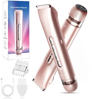 Bikini Trimmer for Women 2 in 1, Dual Head Womens Electric Shaver, Electric Razors for Pubic Hair, IPX7 Waterproof Rechargeable Facial Hair Removal for Shaving Underarm Leg Arm Face Body,Nude Pink Bikini Trimmer for Women 2 in 1, Dual Head Womens Electric Shaver, Electric Razors for Pubic Hair, IPX7 Waterproof Rechargeable Facial Hair Removal for Shaving Underarm Leg Arm Face Body,Nude Pink