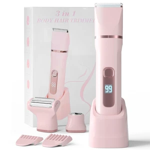 3-in-1 Bikini Trimmer for Women Electric Razor & Body Hair Trimmer with Charging Dock, USB-A to C7 Cable, IPX7 Waterproof, 1-Month Cordless, Battery% Display, Anti-Slip Grip X4 Blush Pink 3-in-1 Bikini Trimmer for Women Electric Razor & Body Hair Trimmer with Charging Dock, USB-A to C7 Cable, IPX7 Waterproof, 1-Month Cordless, Battery% Display, Anti-Slip Grip X4 Blush Pink