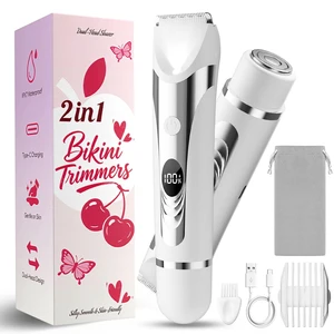 2-in-1 Bikini Trimmer for Women, Travel Electric Razor, White | Compact 2-in-1 travel shaver with two grooming heads, IPX7 waterproof design, LED display and USB-C charging 2-in-1 Bikini Trimmer for Women, Travel Electric Razor, White | Compact 2-in-1 travel shaver with two grooming heads, IPX7 waterproof design, LED display and USB-C charging