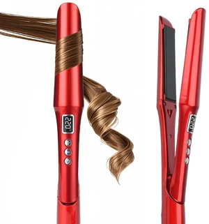 2-in-1 Hair Straightener and Curler, Titanium & Ceramic, Red | Flat Iron for Fine Hair, Rapid Heat-Up, Negative Ions, Dual Voltage for Long Short 2-in-1 Hair Straightener and Curler, Titanium & Ceramic, Red | Flat Iron for Fine Hair, Rapid Heat-Up, Negative Ions, Dual Voltage for Long Short