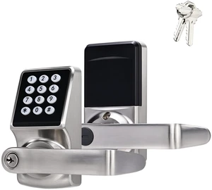 Keyless Entry Door Lock with Keypad, Smart Door Knob with Handle, Electronic Deadbolt with Card, Passcode & Key, Digital Door Lock for Front Door, Home, Office (Silver) Keyless Entry Door Lock with Keypad, Smart Door Knob with Handle, Electronic Deadbolt with Card, Passcode & Key, Digital Door Lock for Front Door, Home, Office (Silver)