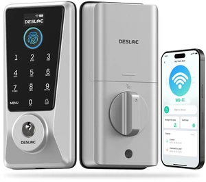 WiFi Fingerprint Smart Keypad Door Lock D110 Plus with App Control | Front Door Smart Lock with Remote Access, Voice Control, Visual Display, Backlit, BHMA Grade 3, IP54, Auto-Lock, Silver WiFi Fingerprint Smart Keypad Door Lock D110 Plus with App Control | Front Door Smart Lock with Remote Access, Voice Control, Visual Display, Backlit, BHMA Grade 3, IP54, Auto-Lock, Silver