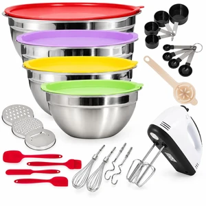 7-Speed Electric Hand Mixer,4 Large Stainless Steel Mixing Bowls Set | Handheld Mixers for Kitchen with Whisks Beater,Grater Attachments and Measuring Cup & Spoon 7-Speed Electric Hand Mixer,4 Large Stainless Steel Mixing Bowls Set | Handheld Mixers for Kitchen with Whisks Beater,Grater Attachments and Measuring Cup & Spoon