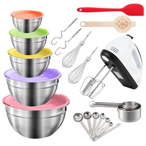 7-Speed Electric Hand Mixer,5 Large Mixing Bowls Set,Handheld Mixers with Whisks Beater,Stainless Steel Metal Nesting Bowl Measuring Cups Spoons Kitchen Cake Blender for Prep Baking Supplies 7-Speed Electric Hand Mixer,5 Large Mixing Bowls Set,Handheld Mixers with Whisks Beater,Stainless Steel Metal Nesting Bowl Measuring Cups Spoons Kitchen Cake Blender for Prep Baking Supplies