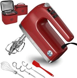 9-Speed Digital Hand Mixer Electric Handheld, 500W DC Motor | Kitchen Mixer for Cake Baking, Lightweight Egg Beaters with Stain-resistant & Waterproof Storage Bag & 6 Accessories, Red 9-Speed Digital Hand Mixer Electric Handheld, 500W DC Motor | Kitchen Mixer for Cake Baking, Lightweight Egg Beaters with Stain-resistant & Waterproof Storage Bag & 6 Accessories, Red