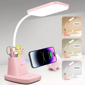 LED Desk Lamp with 10W Wireless Charging & Pen Holder, Pink | CRI 95, 800LM, Stepless Dimming, 3 Modes, 360°Flexible Arm, Touch, Study Table Lamp for Home Office, Dorm Room, with Adapter LED Desk Lamp with 10W Wireless Charging & Pen Holder, Pink | CRI 95, 800LM, Stepless Dimming, 3 Modes, 360°Flexible Arm, Touch, Study Table Lamp for Home Office, Dorm Room, with Adapter