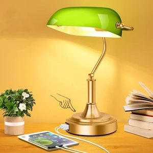 Bankers Lamp with 2 USB Ports, Touch Control Green Glass Desk Lamp with Brass Base, 3-Way Dimmable Vintage Desk Lamp for Home Office Workplace Nightstand Bedroom Library Piano, LED Bulb Included Bankers Lamp with 2 USB Ports, Touch Control Green Glass Desk Lamp with Brass Base, 3-Way Dimmable Vintage Desk Lamp for Home Office Workplace Nightstand Bedroom Library Piano, LED Bulb Included