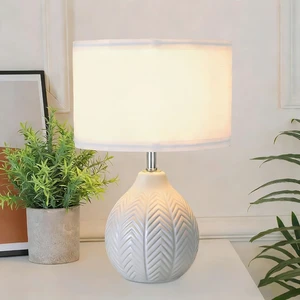 12" White Ceramic Table Lamp, Small Bedside Nightstand Lamp | Small Lamp with Linen ShadeMid Century Modern Cute Desk Lamps for Bedroom, Living Room, Office, Entryway, Reading Room 12" White Ceramic Table Lamp, Small Bedside Nightstand Lamp | Small Lamp with Linen ShadeMid Century Modern Cute Desk Lamps for Bedroom, Living Room, Office, Entryway, Reading Room