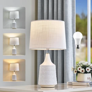 18.5" White Ceramic Table Lamp, Decor Farmhouse Lamps for Living Room End Tables, Bedside Lamps for Night Stands, Modern Boho Lamp for Bedroom Office, 3-Color Temperature LED Bulbs Included 18.5" White Ceramic Table Lamp, Decor Farmhouse Lamps for Living Room End Tables, Bedside Lamps for Night Stands, Modern Boho Lamp for Bedroom Office, 3-Color Temperature LED Bulbs Included