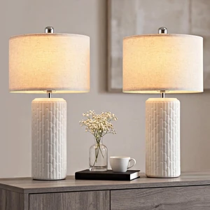 Modern Ceramic Table Lamps Set of 2 for Bedroom, 20.9" Farmhouse Bedside Nightstand Lamps with Lamp Shades, Boho White Washed Desk Lamps for Living Room, Office, Dorm, Home Décor Modern Ceramic Table Lamps Set of 2 for Bedroom, 20.9" Farmhouse Bedside Nightstand Lamps with Lamp Shades, Boho White Washed Desk Lamps for Living Room, Office, Dorm, Home Décor