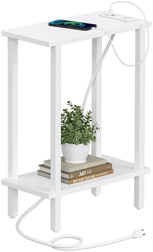 Narrow Side Table, 2-Tier Small End Table with Charging Station | Skinny Sofa Table, Slim Nightstand, Easy Assembly for Living Room, Bedroom, White TB01BW060 Narrow Side Table, 2-Tier Small End Table with Charging Station | Skinny Sofa Table, Slim Nightstand, Easy Assembly for Living Room, Bedroom, White TB01BW060