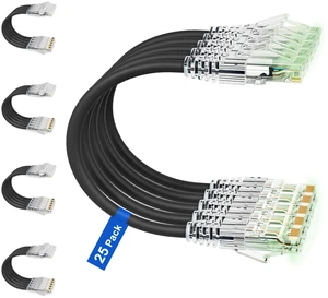 1ft Cat6/Cat6a Patch Cables (25 Pack) Slim, 10Gbps, LSZH, Black | 28AWG Pure Copper, Snagless RJ45, Short Ethernet Cable Cat6, Space-Saving for Patch Panel to Switch, Home/Office Network 1ft Cat6/Cat6a Patch Cables (25 Pack) Slim, 10Gbps, LSZH, Black | 28AWG Pure Copper, Snagless RJ45, Short Ethernet Cable Cat6, Space-Saving for Patch Panel to Switch, Home/Office Network