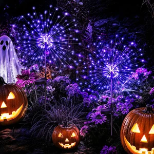 2 Pack Solar Firework Lights Outdoor, Halloween Decor, Purple | 120 LEDs, Fairy Design, Waterproof, Garden Decor, Solar Powered for Yard, Pathway, Flowerbed, Planter, Balcony, Gifts for Mom