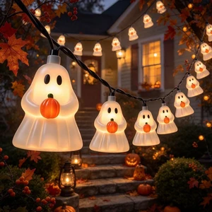 Halloween Decoration Ghost String Lights, 8.5Ft 10 LED Ghost Lights Plug in 4.8W 120V, Warm White Glow, UL Listed & IP44 Waterproof, Hanging Connectable for Home Porch Garden Window Decor, Black Wire Halloween Decoration Ghost String Lights, 8.5Ft 10 LED Ghost Lights Plug in 4.8W 120V, Warm White Glow, UL Listed & IP44 Waterproof, Hanging Connectable for Home Porch Garden Window Decor, Black Wire