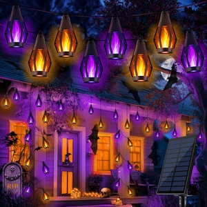 27FT 10 LED Solar Flame Halloween String Lights, Warm White+Purple | Ultra-Real Flickering Flame Lamp Outdoor Waterproof, Solar Patio String Lights for Garden Yard Lawn Halloween Decorations 27FT 10 LED Solar Flame Halloween String Lights, Warm White+Purple | Ultra-Real Flickering Flame Lamp Outdoor Waterproof, Solar Patio String Lights for Garden Yard Lawn Halloween Decorations