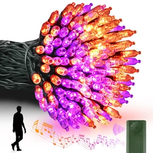 Battery Operated Halloween Lights Motion Activated Sync with Music | 33FT 100 LED Orange Purple String Lights with Spooky Music for Outdoor Indoor Halloween Decor (6 Lighting Modes) Battery Operated Halloween Lights Motion Activated Sync with Music | 33FT 100 LED Orange Purple String Lights with Spooky Music for Outdoor Indoor Halloween Decor (6 Lighting Modes)