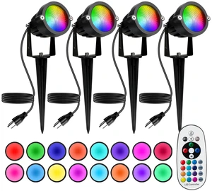 Halloween Christmas Spotlight Outdoor: 12W RGBW LED Spot Lights Outdoor with 16 Color Changing for Yard Garden Decor | 4 Pack of IP65 Waterproof 120V Plug in Landscape Lighting with Remote Halloween Christmas Spotlight Outdoor: 12W RGBW LED Spot Lights Outdoor with 16 Color Changing for Yard Garden Decor | 4 Pack of IP65 Waterproof 120V Plug in Landscape Lighting with Remote