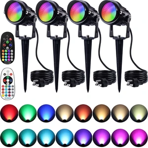 Halloween Spotlights Outdoor Waterproof 12W RGB LED Landscape Lights | 120V Plug In, Individual&Group Control, Color Changing, Aluminum Outdoor Spot Lights for Yard Tree Halloween Christmas 4 Pack Halloween Spotlights Outdoor Waterproof 12W RGB LED Landscape Lights | 120V Plug In, Individual&Group Control, Color Changing, Aluminum Outdoor Spot Lights for Yard Tree Halloween Christmas 4 Pack