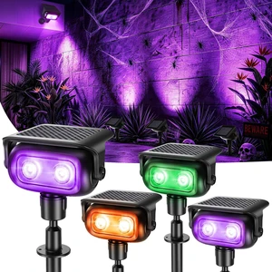Solar Halloween Spot Lights Outdoor, 4 Pack RGB Landscape Lighting | Color Changing Spotlights; Waterproof Black Lights; Stake/ Wall Mounted Uplights for Yard Tree Garden; 360° Rotation; 11 Mode Solar Halloween Spot Lights Outdoor, 4 Pack RGB Landscape Lighting | Color Changing Spotlights; Waterproof Black Lights; Stake/ Wall Mounted Uplights for Yard Tree Garden; 360° Rotation; 11 Mode