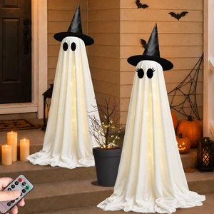 2 Pack Halloween Ghost Decorations, Light Up Ghosts with Witch Hat and Remote Control String Lights, Spooky DIY Ghost Kit for Outdoor Halloween Decorations Porch Yard Garden Lawn Indoor Party 2 Pack Halloween Ghost Decorations, Light Up Ghosts with Witch Hat and Remote Control String Lights, Spooky DIY Ghost Kit for Outdoor Halloween Decorations Porch Yard Garden Lawn Indoor Party