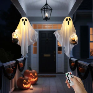 2 Pack Halloween Light Up Ghost Decorations Hanging Swinging Indoor Outdoor | 24" Timer Remote Control Battery Operated Flying Ghosts 8 Lighting Modes Floating Yard Garden Porch Decor 2 Pack Halloween Light Up Ghost Decorations Hanging Swinging Indoor Outdoor | 24" Timer Remote Control Battery Operated Flying Ghosts 8 Lighting Modes Floating Yard Garden Porch Decor