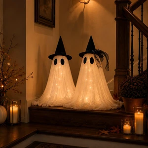 2-Pack Halloween Ghost Decor Set, USB Powered w/Remote Lights | Halloween Indoor Decorations - Light-Up Ghost Ornamentfor Mantel Shelf, Table & Fireplace - Spooky Home Party Centerpiece 2-Pack Halloween Ghost Decor Set, USB Powered w/Remote Lights | Halloween Indoor Decorations - Light-Up Ghost Ornamentfor Mantel Shelf, Table & Fireplace - Spooky Home Party Centerpiece