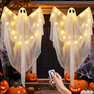 Hanging Ghost Halloween Decorations 2 Pack, 51 Inch Remote Lighted Ghosts | Warm LED glow with 8 lighting modes and remote control; spooky floating ghosts for porch, yard, tree, indoor or outdoor use Hanging Ghost Halloween Decorations 2 Pack, 51 Inch Remote Lighted Ghosts | Warm LED glow with 8 lighting modes and remote control; spooky floating ghosts for porch, yard, tree, indoor or outdoor use