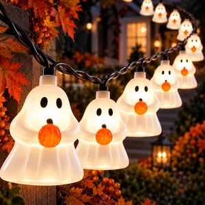8.5FT Halloween LED Ghost String Lights Plug-In 10 White Ghosts Decor | Plug-In Design, Energy Saving LED Bulbs, Black Wire, IP44 Weatherproof, Perfect Halloween Decoration 8.5FT Halloween LED Ghost String Lights Plug-In 10 White Ghosts Decor | Plug-In Design, Energy Saving LED Bulbs, Black Wire, IP44 Weatherproof, Perfect Halloween Decoration