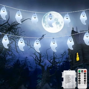 White Ghost String Lights Halloween Decorations, 30 LED String Lights with Remote Control Fairy Lights Battery Operated 8 Modes Spooky Decor for Home, Indoor, Christmas Decor White Ghost String Lights Halloween Decorations, 30 LED String Lights with Remote Control Fairy Lights Battery Operated 8 Modes Spooky Decor for Home, Indoor, Christmas Decor