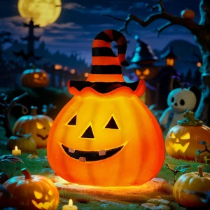 Halloween Pumpkin Outdoor Solar Light, Jack O Lantern with Witch Hat | Jack O Lantern garden statue with witch hat and solar light for Halloween yard, patio, pathway and fall outdoor decor Halloween Pumpkin Outdoor Solar Light, Jack O Lantern with Witch Hat | Jack O Lantern garden statue with witch hat and solar light for Halloween yard, patio, pathway and fall outdoor decor