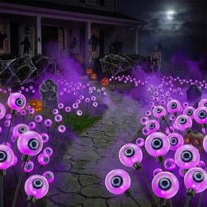 6 Pack 36 LED Halloween Solar Scary Eyeball Light Outdoor Decoration | Purple Auto On Off Waterproof Twinkle Spooky Landscape Stake Lamp for Garden Path Flowerbed Decor with Steady&Soft Dual Modes