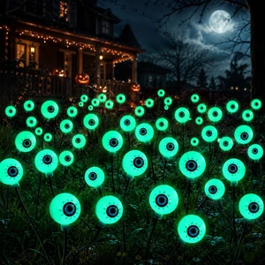 Halloween Solar Scary Eyeball Pathway Lights: 2 Pack 16 LEDs | 27.5In, IP65 Waterproof,Halloween Decor, Green Eyeball Swaying Lights, Solar Path Lights for Garden/Patio/Party Decor Halloween Solar Scary Eyeball Pathway Lights: 2 Pack 16 LEDs | 27.5In, IP65 Waterproof,Halloween Decor, Green Eyeball Swaying Lights, Solar Path Lights for Garden/Patio/Party Decor